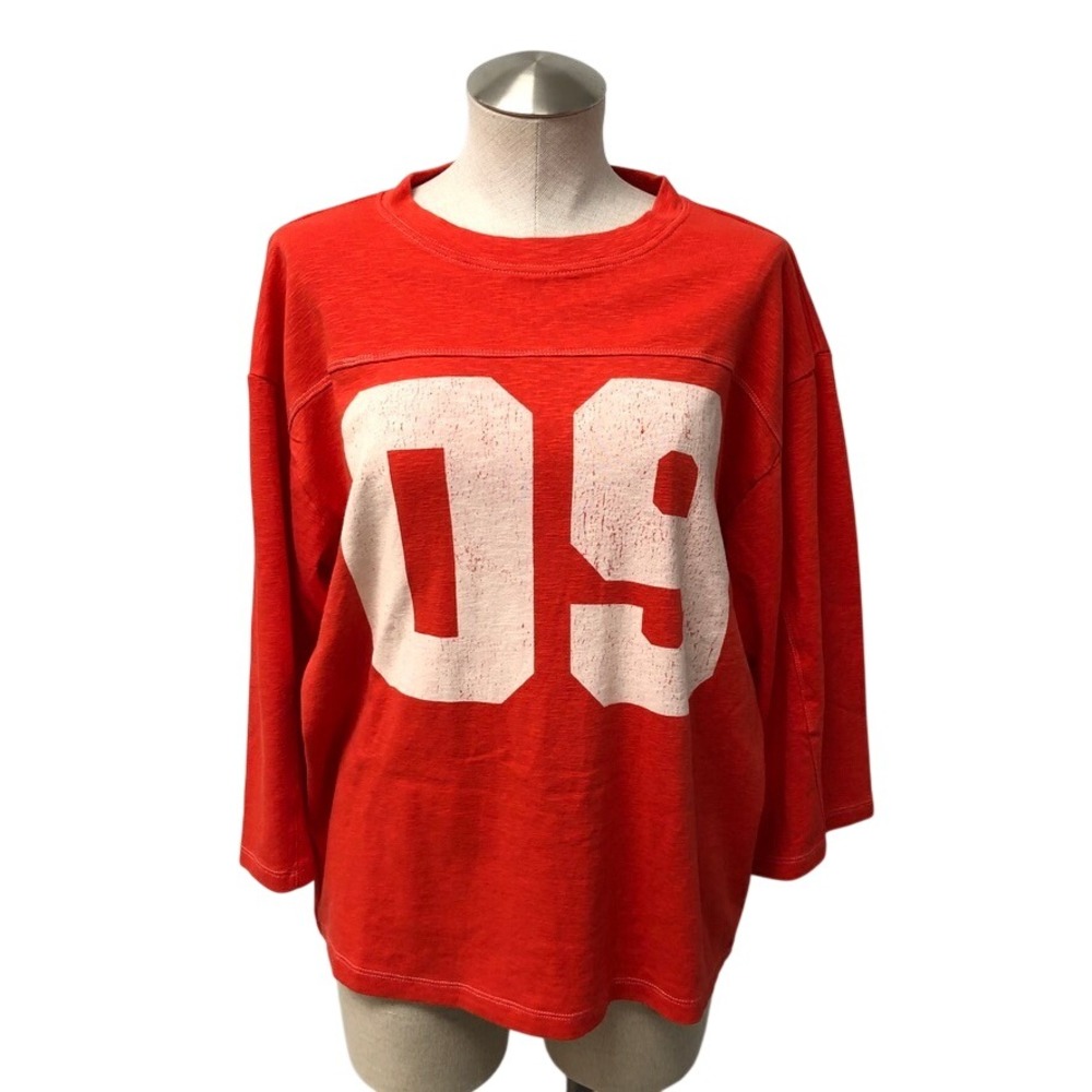 Pilcro T-Shirt Womens Medium Red Varsity Graphic 09 3/4 Sleeve Relaxed